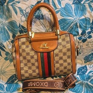 Brown and Tan Checkered Handbag